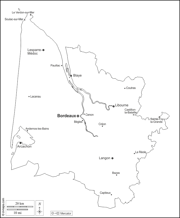 Carte de la Gironde avec zone d'intervention Infratek